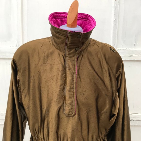 Skea Paris Vail Popover Anorak Ski Jacket Vintage 80s Metallic Olive & Pink - Picture 9 of 13